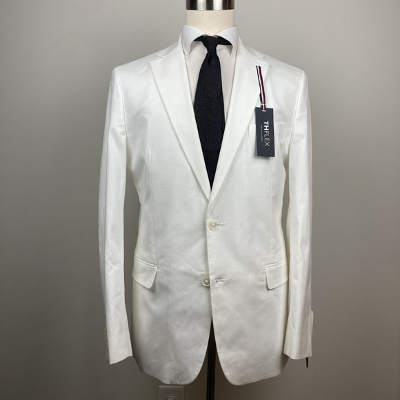 Tommy Hilfiger Mens Modern fit Suit Jacket Black 44L White Solid Stretch